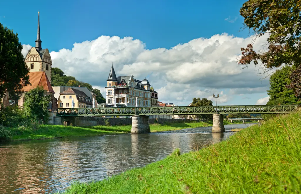 city Gera, Germany. church and bridge in district Untermhaus