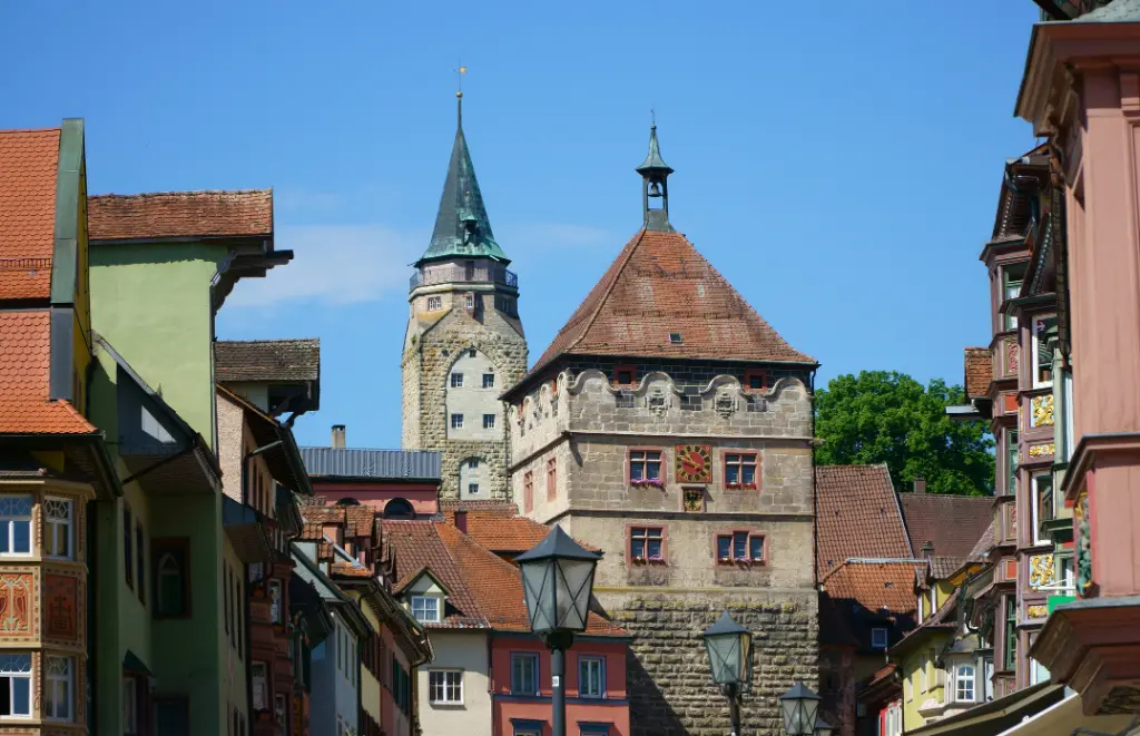 Look in the city center of Rottweil - Baden-Württemberg - with the Black Gate in the background