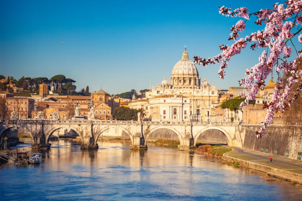 View of the Tiber and St. Peter's Basilica in Rome