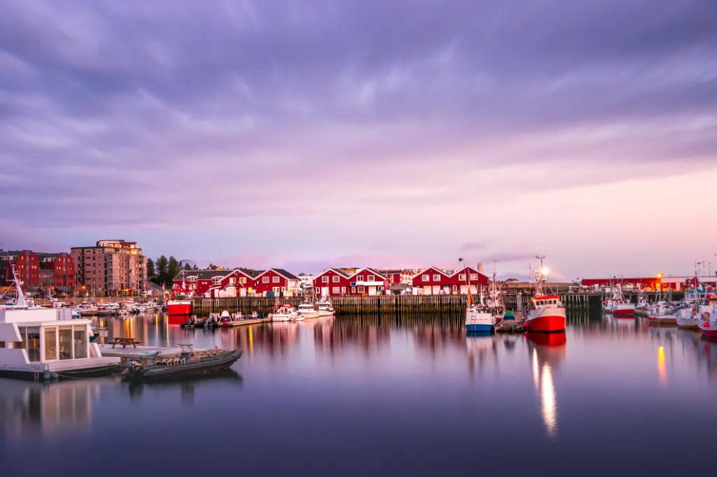 View of the Port of Bodo at evening in summer, Norway.