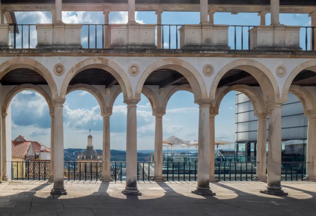 View of the City of Coimbra from an arcade.