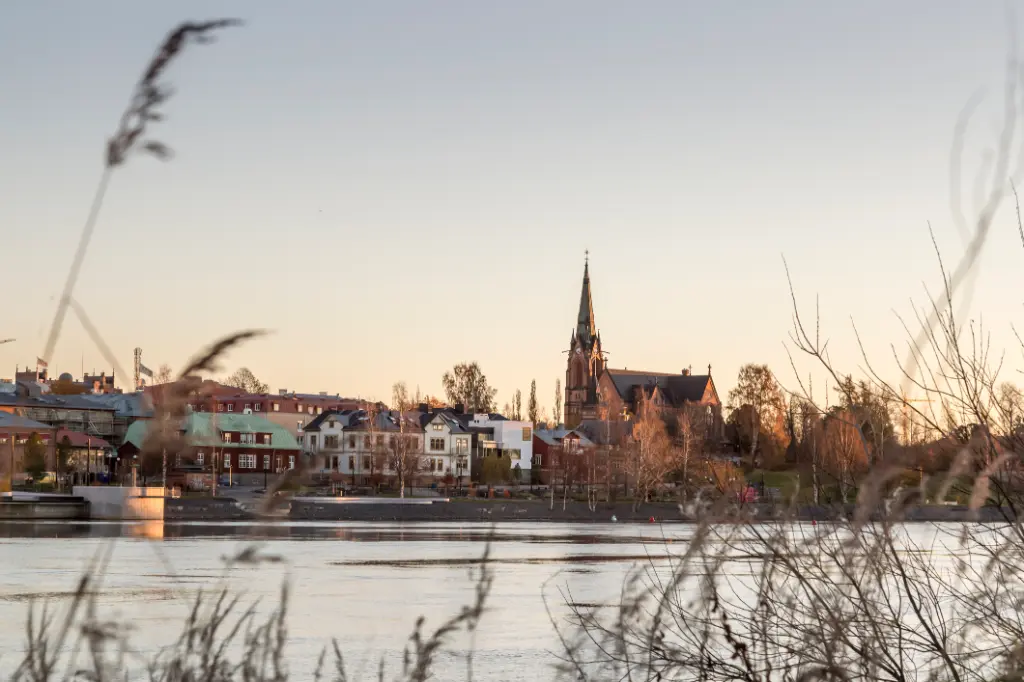 The Church in Umea, Sweden and the river.