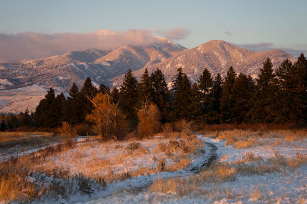 Alpenglow in the Bridger Mountains in Bozeman, Montana