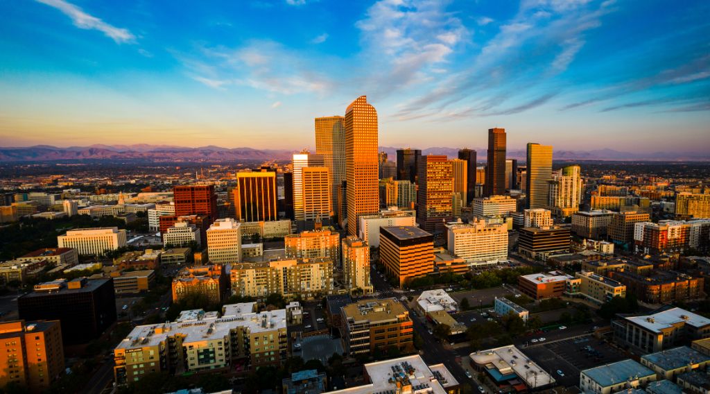 Alpine Glow Denver Morning Sunrise panoramic views above Denver Colorado USA Sunrise Cityscape