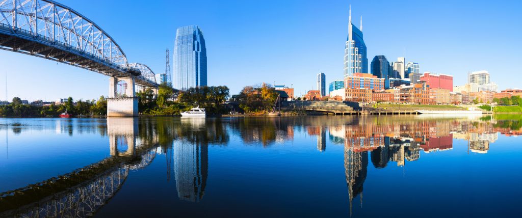 Panoramic view of Downtown Nashville during a beautiful early morning.