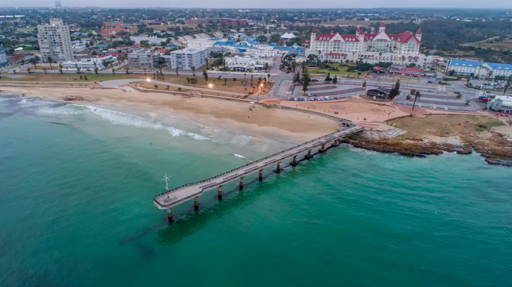 Shark Rock Pier in Port Elizabeth, South Africa, from the air.