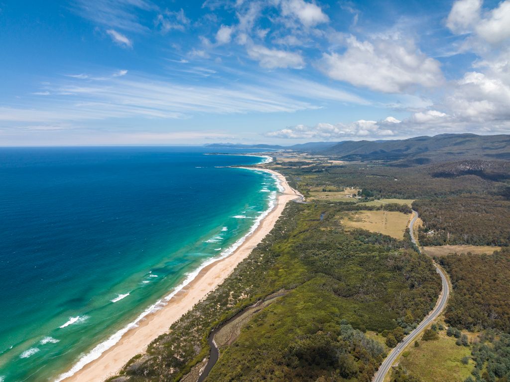 Coastline with landscape and beach in Tasmania