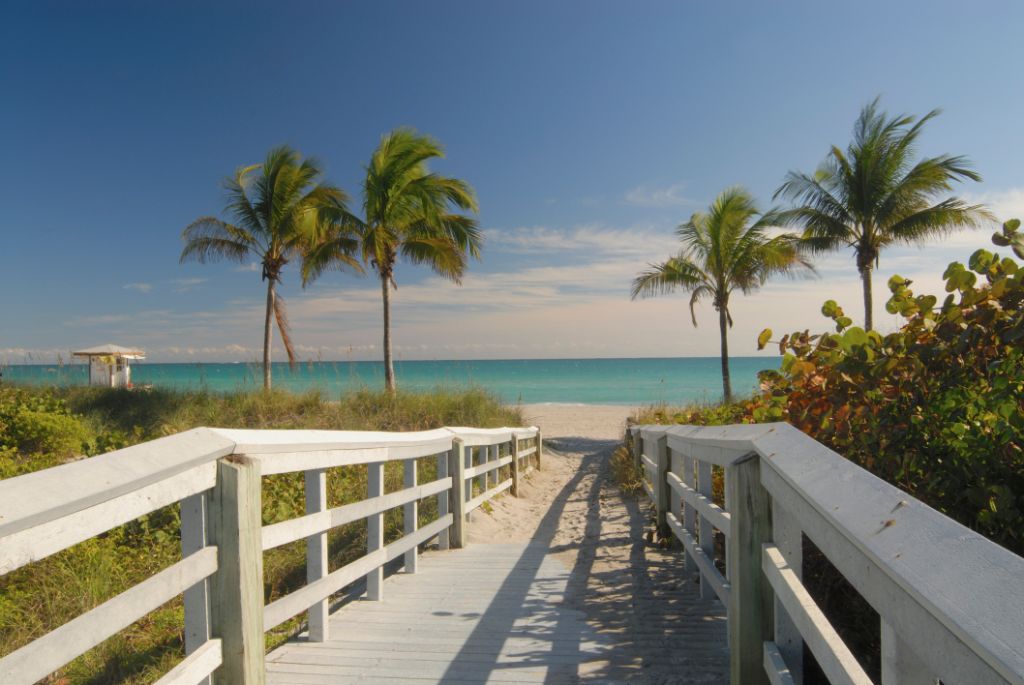 Boardwalk to a Florida beach in Winter, USA